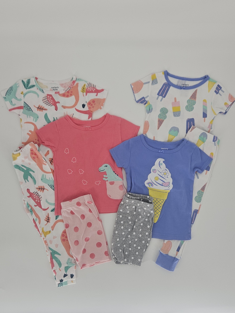 Carter's Girls 2T Pajama Bundle Dinosaur Ice Cream 4 Sets